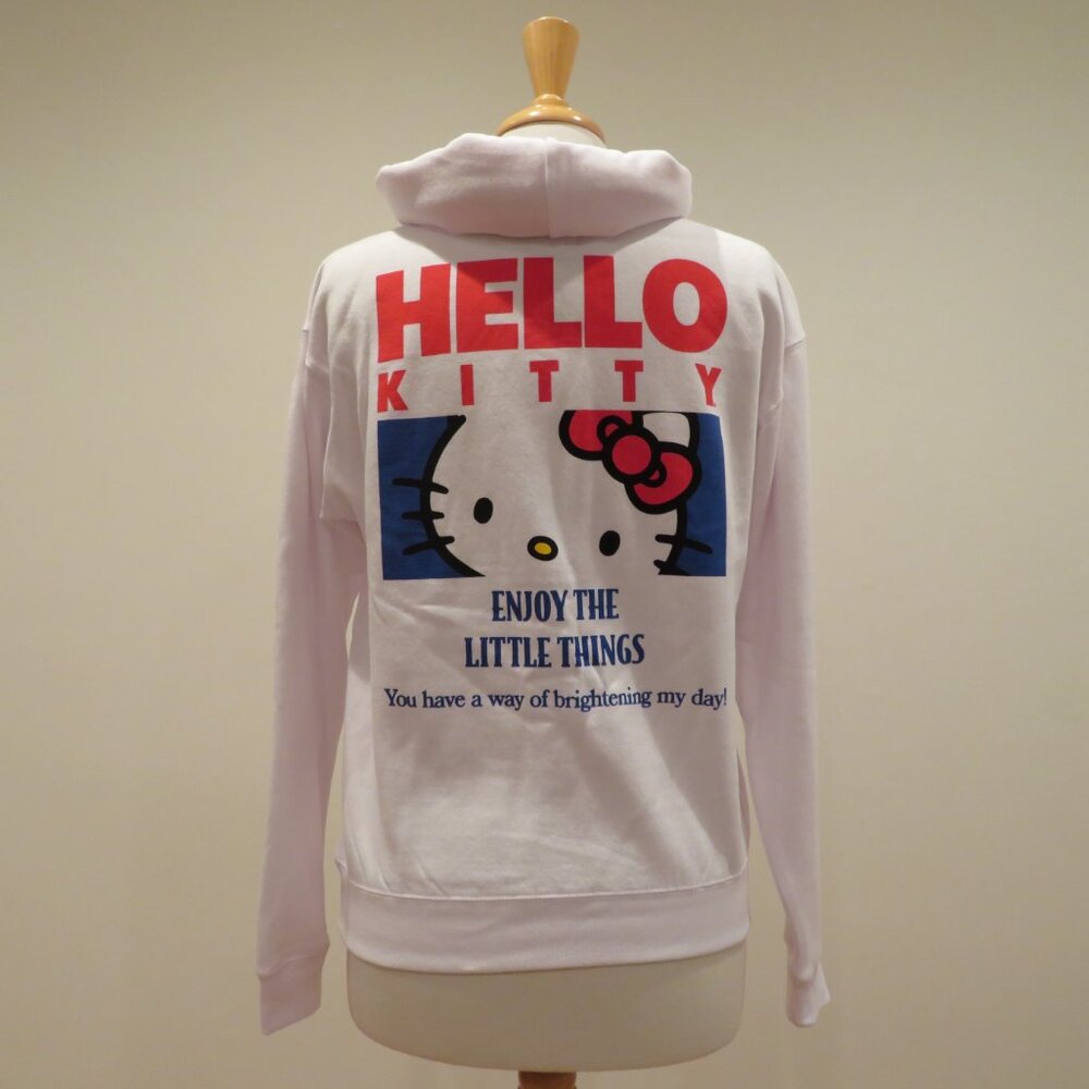 Women XS White Hoodie Sweatshirt Hello Kitty Embroidery Screen Print Warm Cozy
